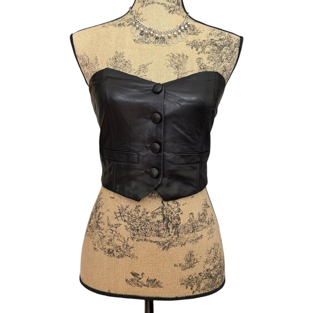 Forever 21 Black Leather Button-Up Corset Top Size XS